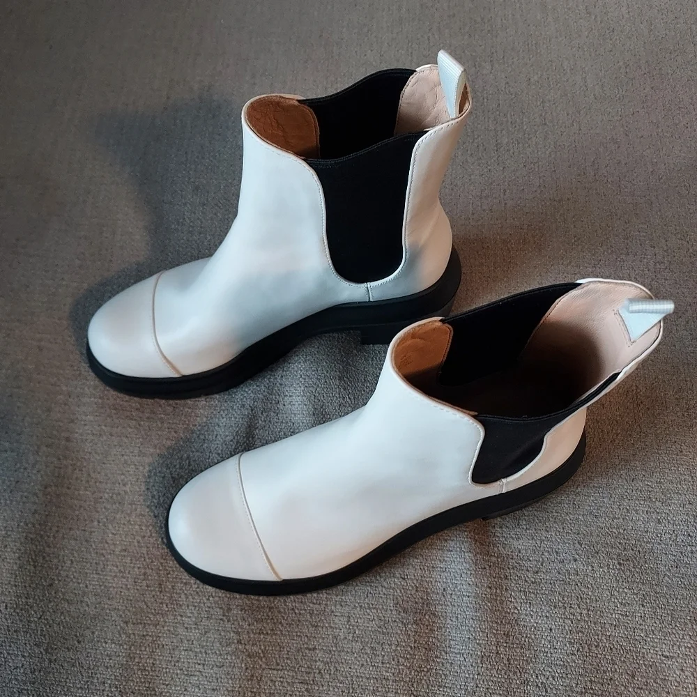 Stuart Weitzman Leather Norah Ivory Chelsea Leather Platform Boots